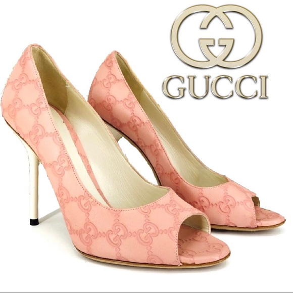 Gucci Shoes - Gucci Guccissima GG Logo Pink Peep Toe Pumps Heels